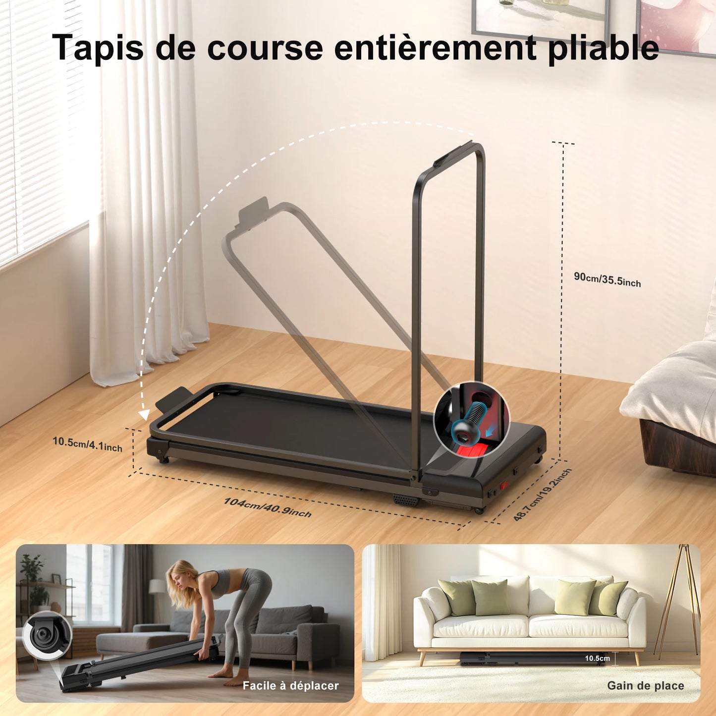 Velysio | Tapis de Marche Pliable – Compact, Silencieux, 110 kg