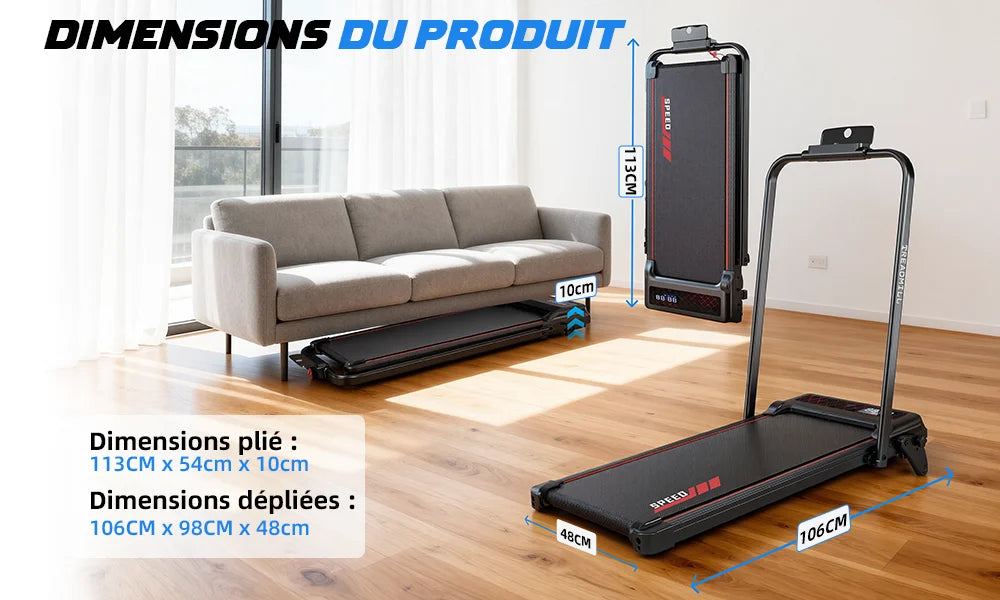 Tapis de Course Pliant 4-en-1 – Inclinaison 8%, Moteur 2,25 CV, 1-12 km/h