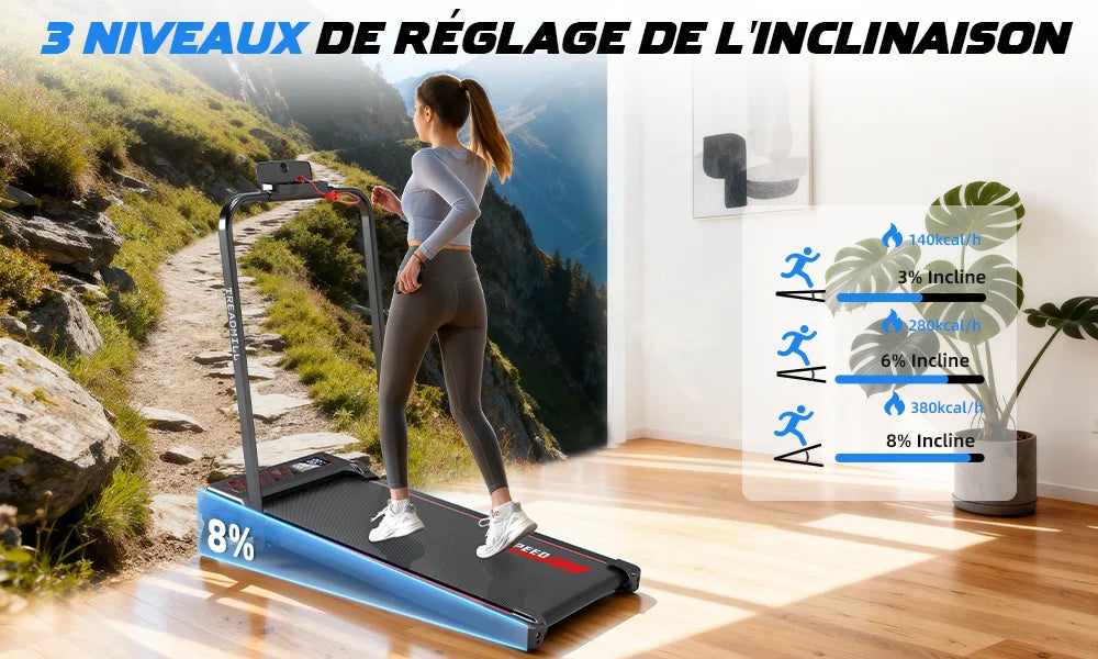 Tapis de Course Pliant 4-en-1 – Inclinaison 8%, Moteur 2,25 CV, 1-12 km/h
