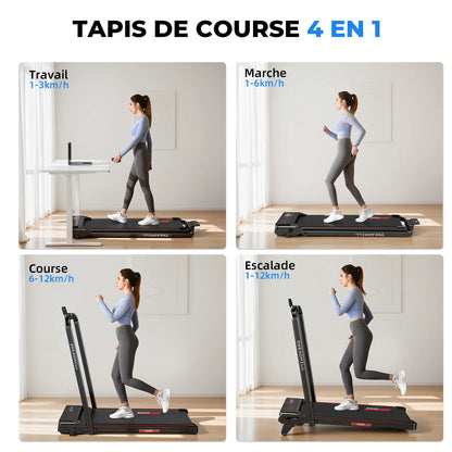 Tapis de Course Pliant 4-en-1 – Inclinaison 8%, Moteur 2,25 CV, 1-12 km/h