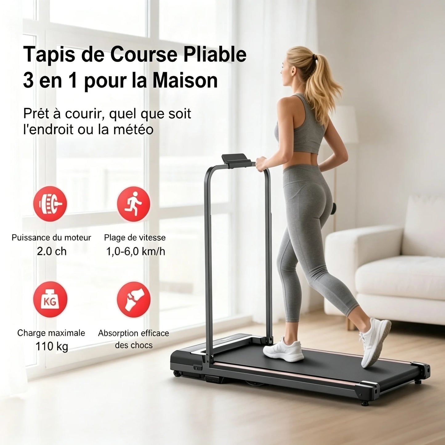 Velysio | Tapis de Marche Pliable – Compact, Silencieux, 110 kg