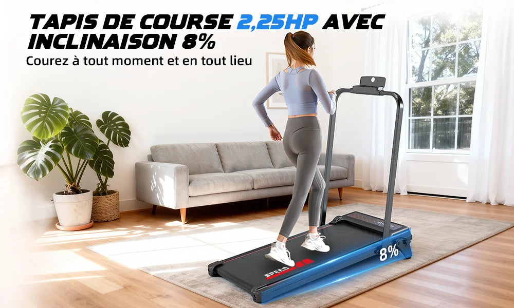 Tapis de Course Pliant 4-en-1 – Inclinaison 8%, Moteur 2,25 CV, 1-12 km/h