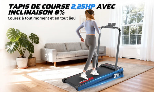 Tapis de Course Pliant 4-en-1 – Inclinaison 8%, Moteur 2,25 CV, 1-12 km/h