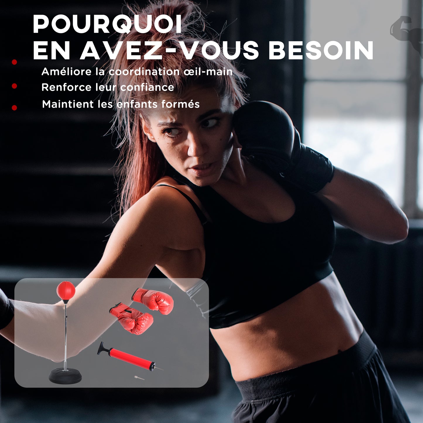 Punching Ball sur Pied – Réglable 126-144 cm, Gants & Pompe inclus | Velysio