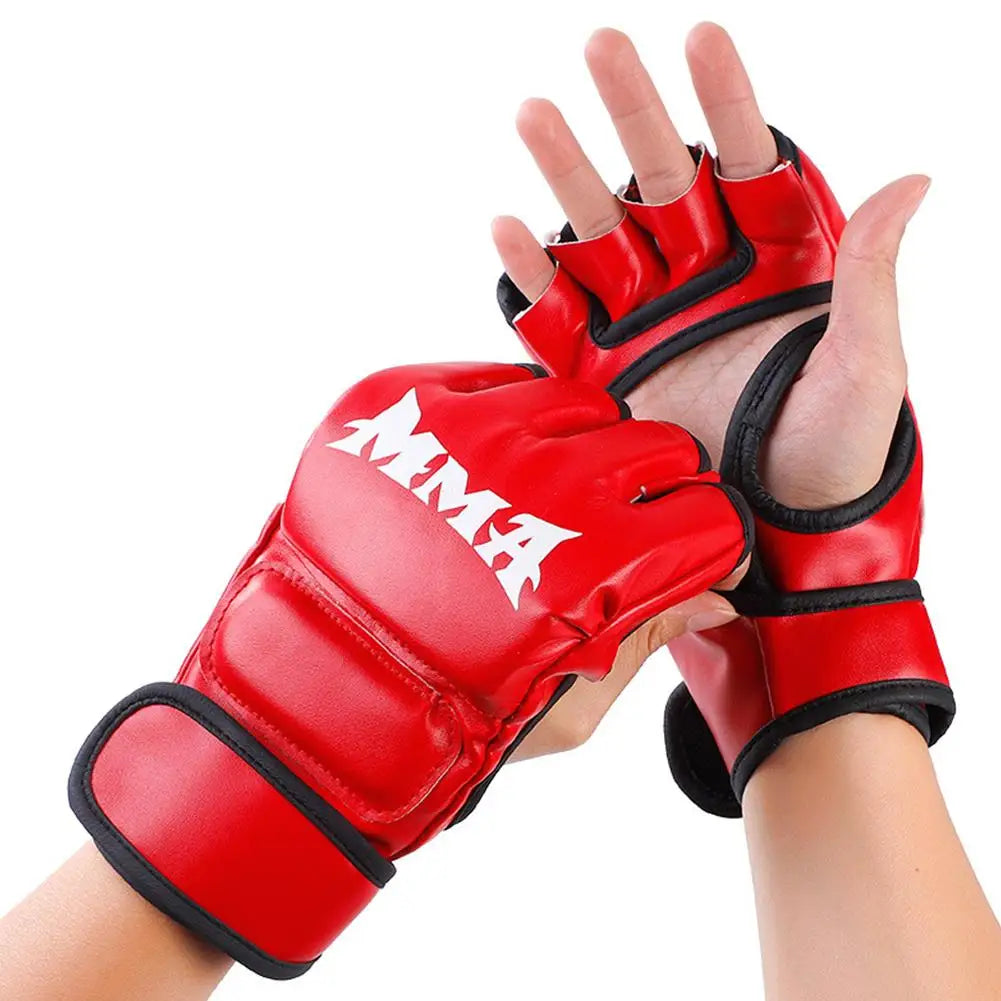 Gants de Boxe MMA Demi-Doigt en Cuir PU – Entraînement, Sac de Frappe, Kickboxing