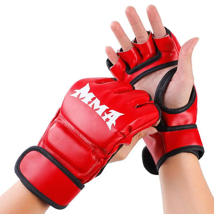 Gants de Boxe MMA Demi-Doigt en Cuir PU – Entraînement, Sac de Frappe, Kickboxing