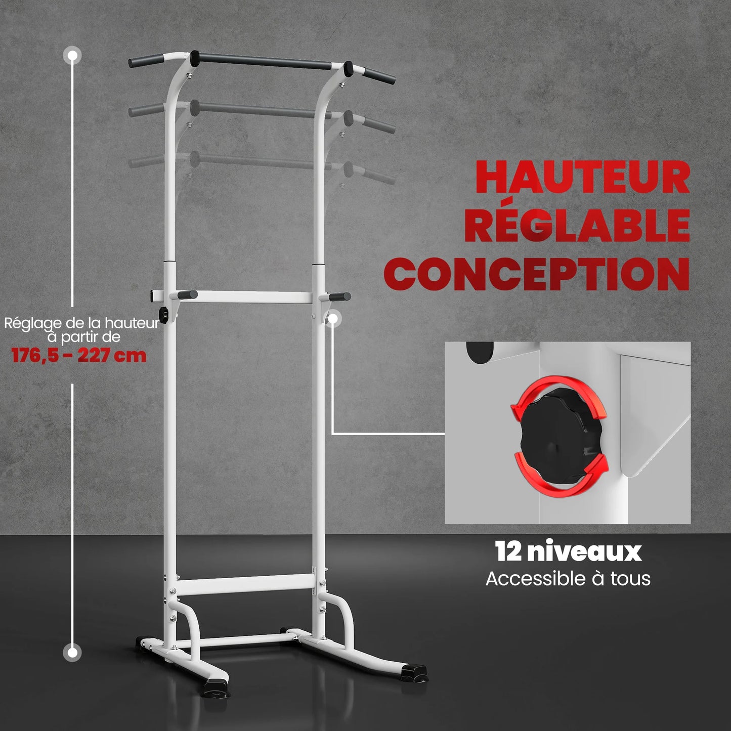 Station de Traction et Dips SPORTNOW – Réglable 12 Hauteurs, 120 kg | Velysio