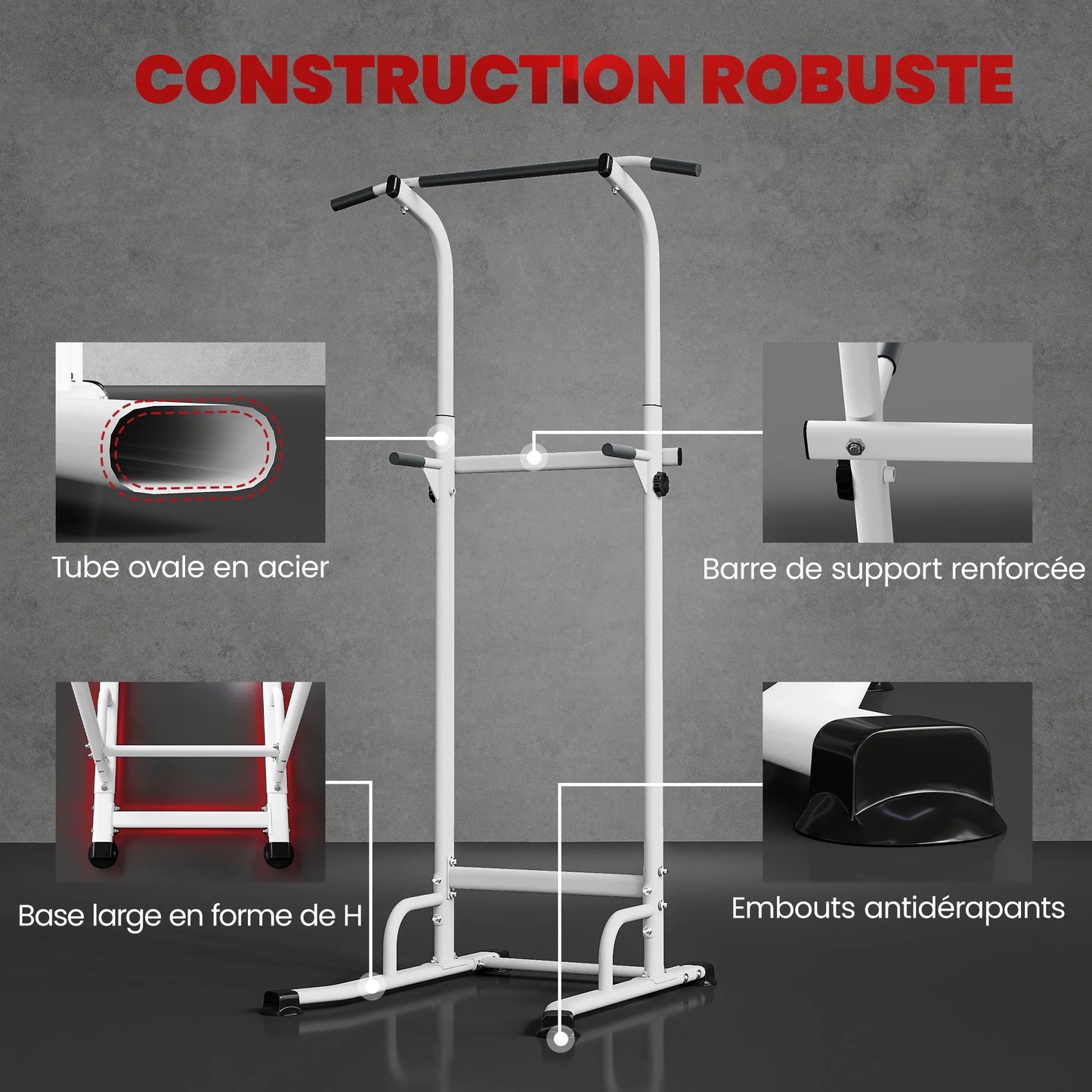 Station de Traction et Dips SPORTNOW – Réglable 12 Hauteurs, 120 kg | Velysio
