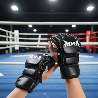 Gants de Boxe MMA Demi-Doigt en Cuir PU – Entraînement, Sac de Frappe, Kickboxing
